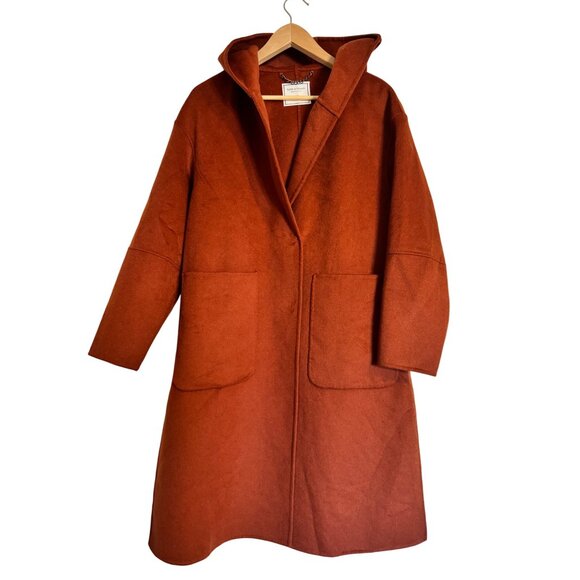Belle & Bloom Walk This Way Rust Hoodie 3/4 Coat Size Medium Brushed Wool Blend - Picture 12 of 15